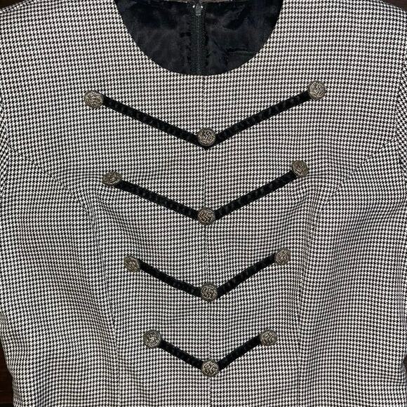 Vintage Positive Attitude Houndstooth Suit Velvet V Dessing Dress Size 6 - Picture 3 of 5